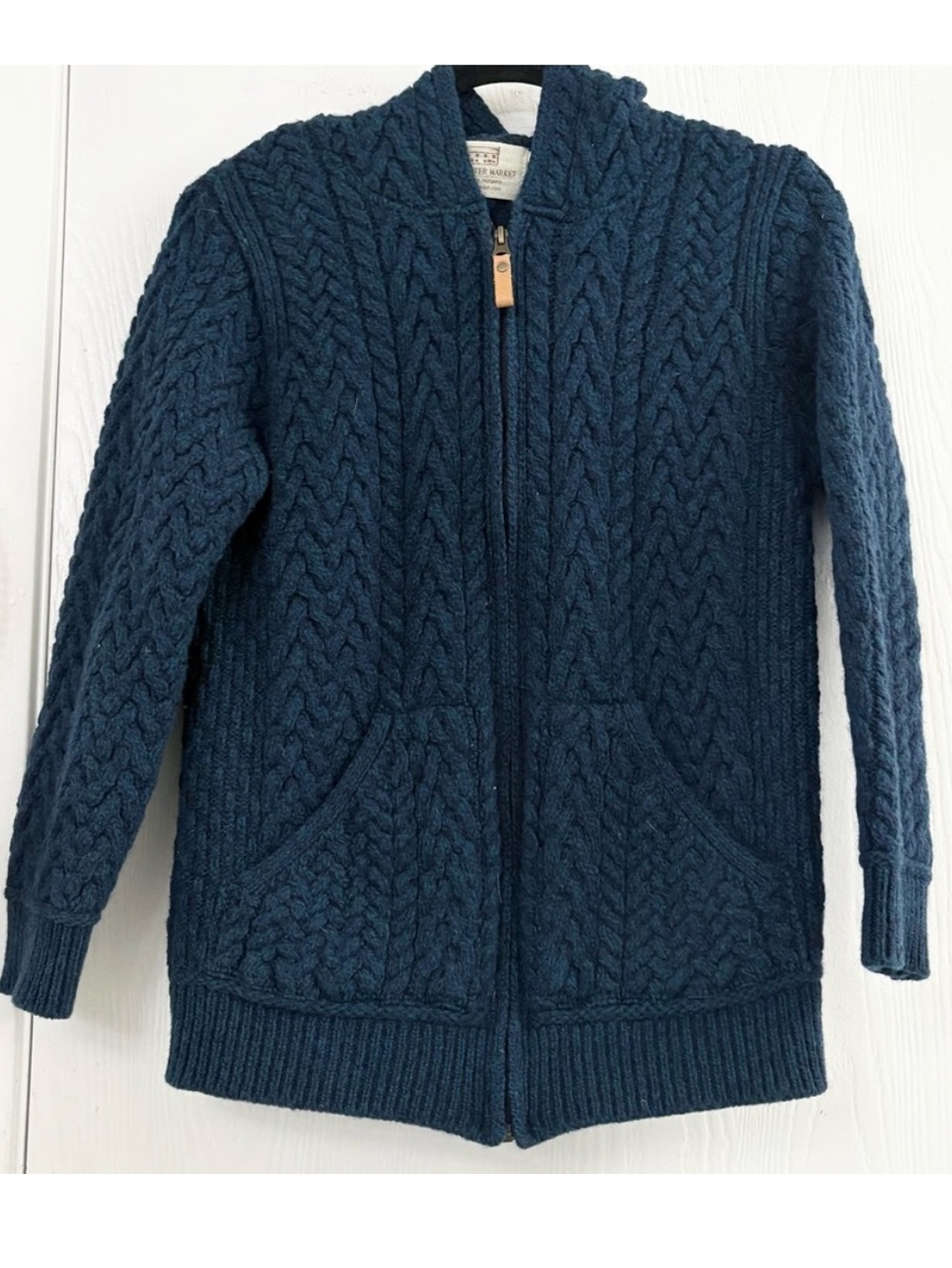 ARAN SWEATER MARKET Navy Cable Knit Zip Hoodie Sweater Size S